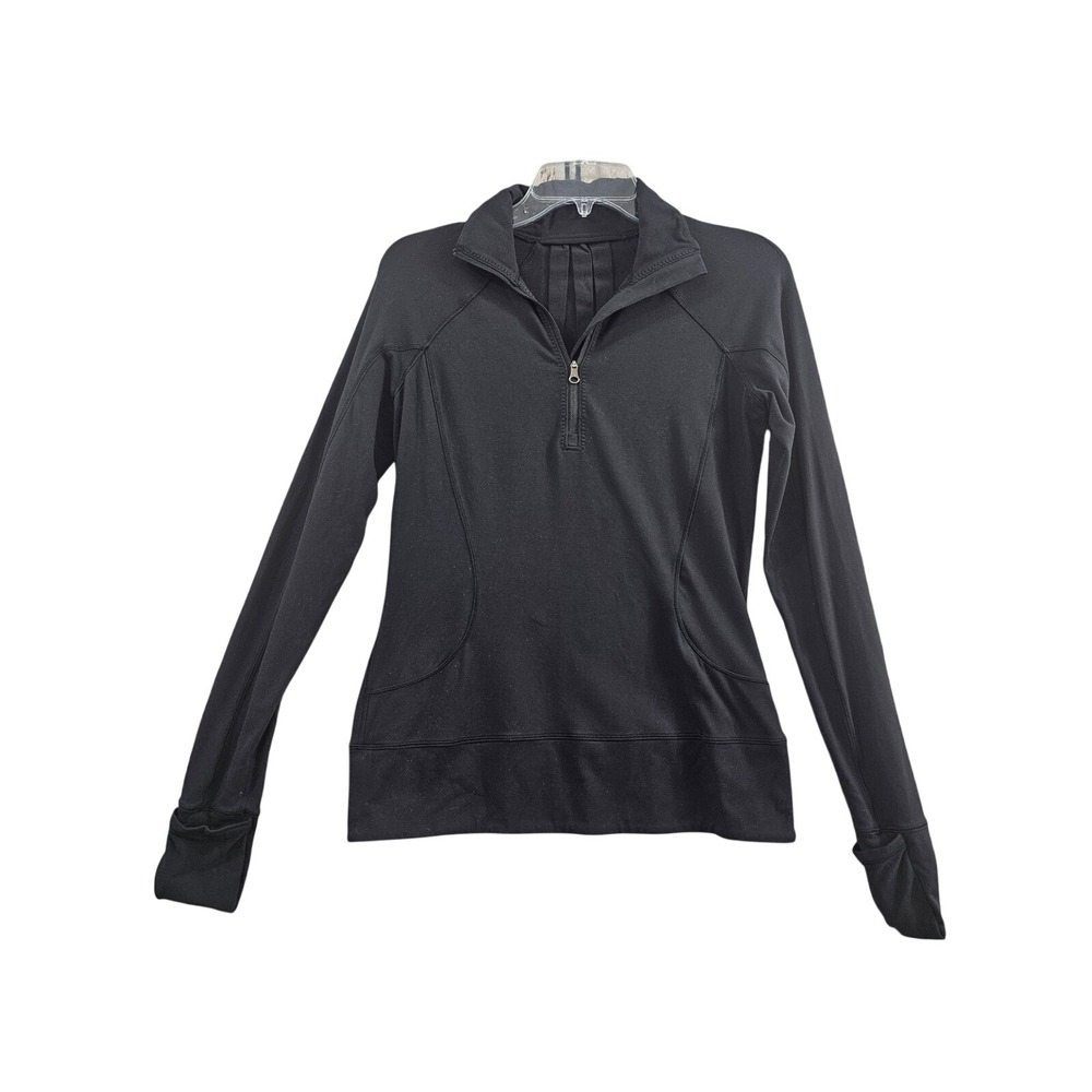 Lululemon Stride Pullover Women Size 6 Black Solid Quarter Zip Pleated Thumbhole